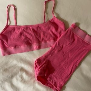 SKIMS Hot Pink Ribbed Bralette and Shorts Set